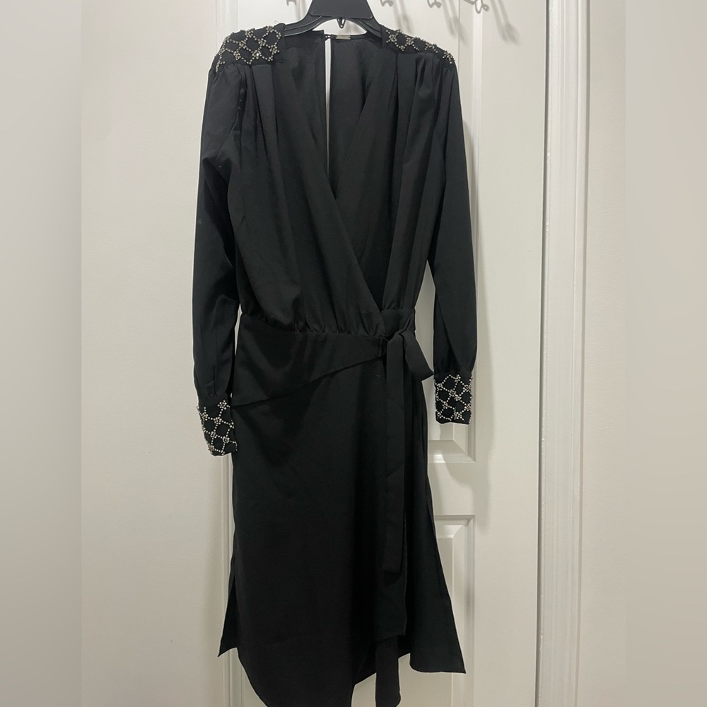 Dodo Bar Or Black Long Sleeve Dress with Embellishments on Shoulder and Cuffs